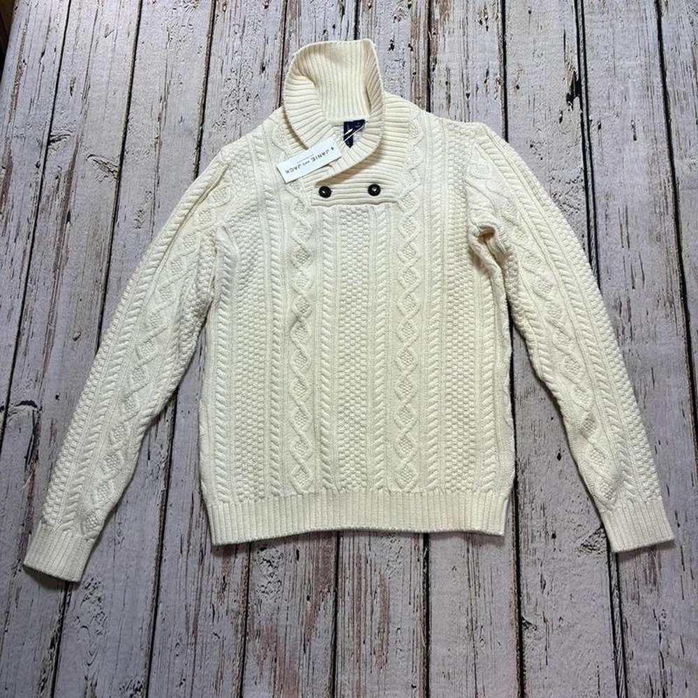Janie and Jack sz 12 Ivory Cable Knit Shawl Collar Sweater NWT